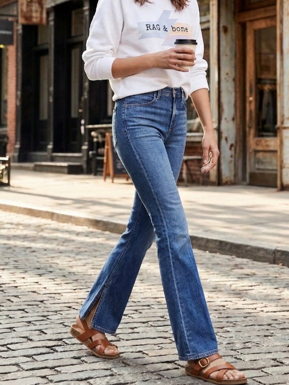 🔥 NWT Rag & Bone Bella High Rise Slit Hem Flare Jeans Ambra Blue‎ 25,26,27 $225